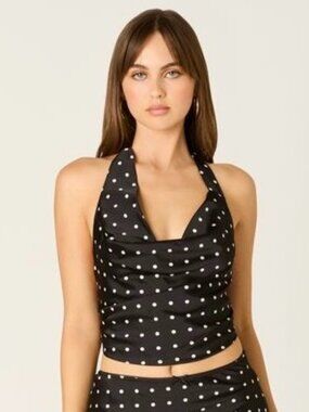 WORTH THE TRIP SATIN POLKA DOT TOP